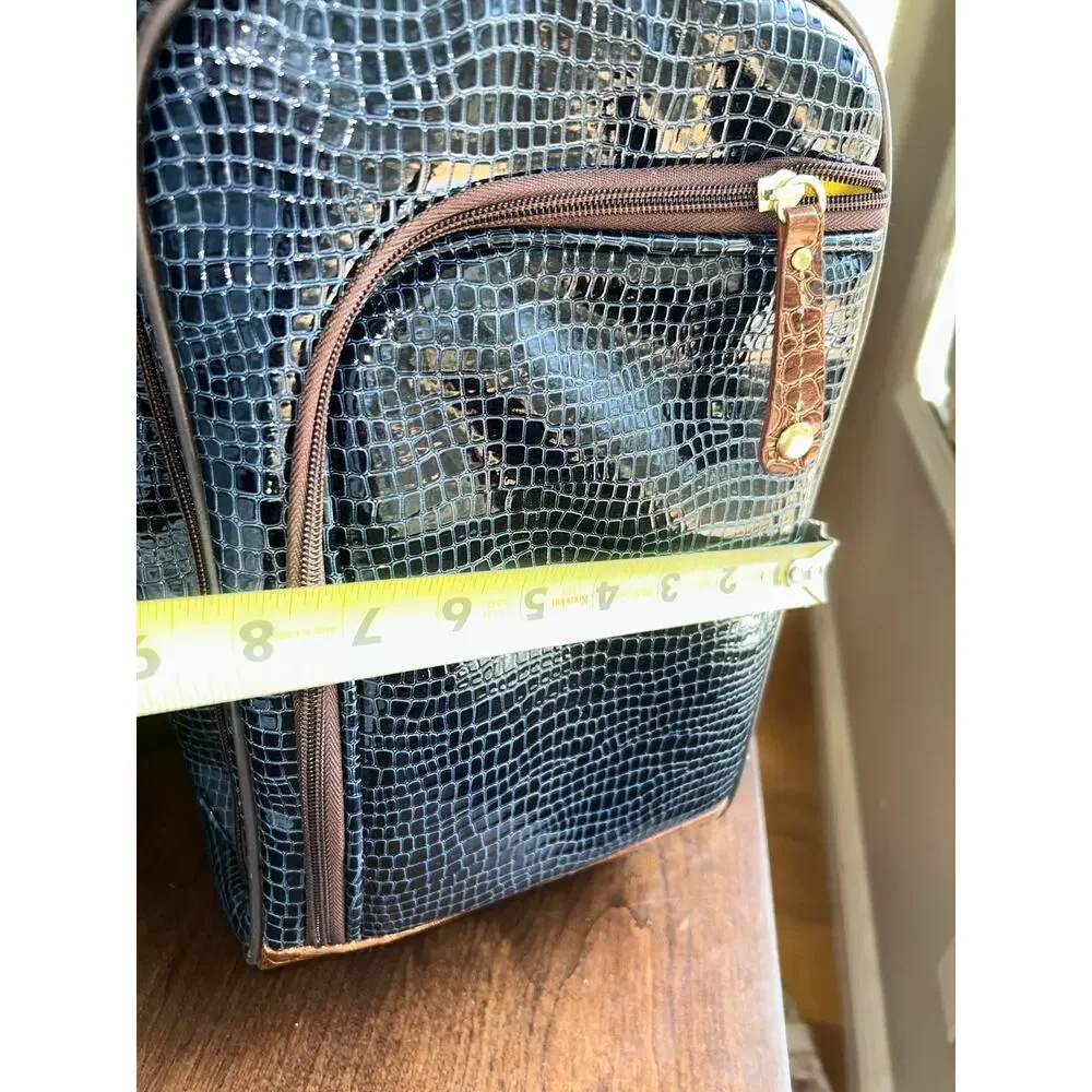 New Samantha Brown blue croc rolling carry-on luggage suitcase & toiletry bag